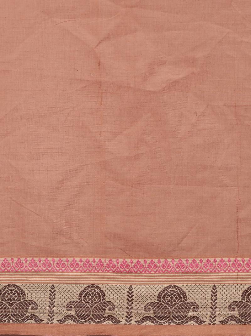 Brown pure cotton woven  saree
