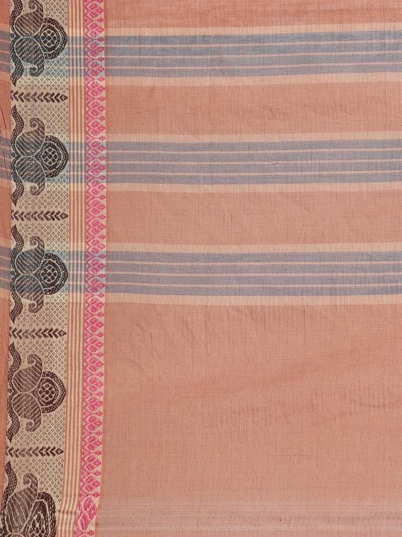 Brown pure cotton woven  saree