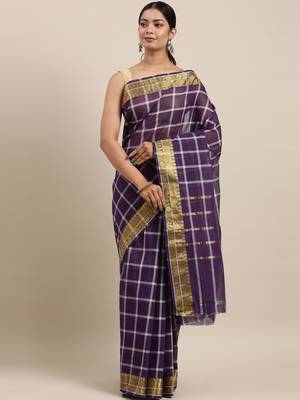 Violet pure cotton woven  saree 1
