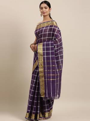 Violet pure cotton woven  saree 2