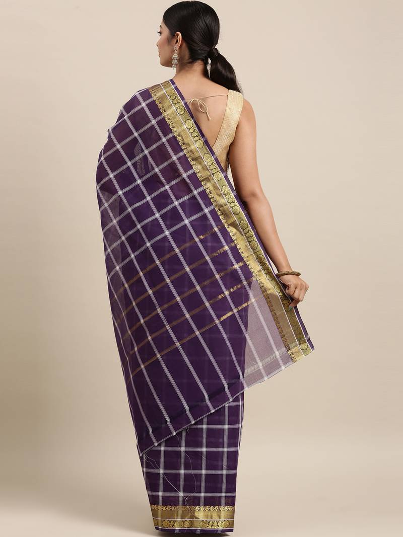 Violet pure cotton woven  saree