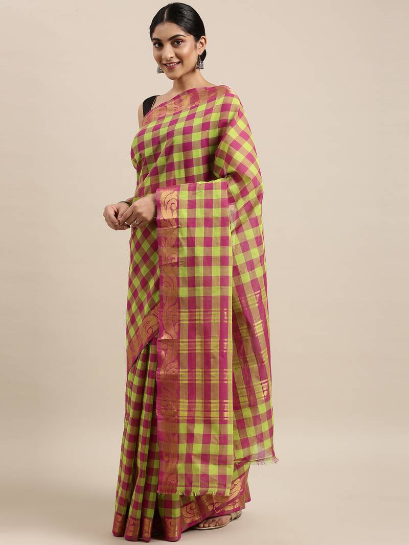 Multicolor pure cotton woven  saree