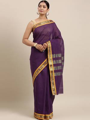 Purple pure cotton woven  saree 1
