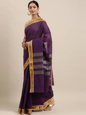 Purple pure cotton woven  saree 2