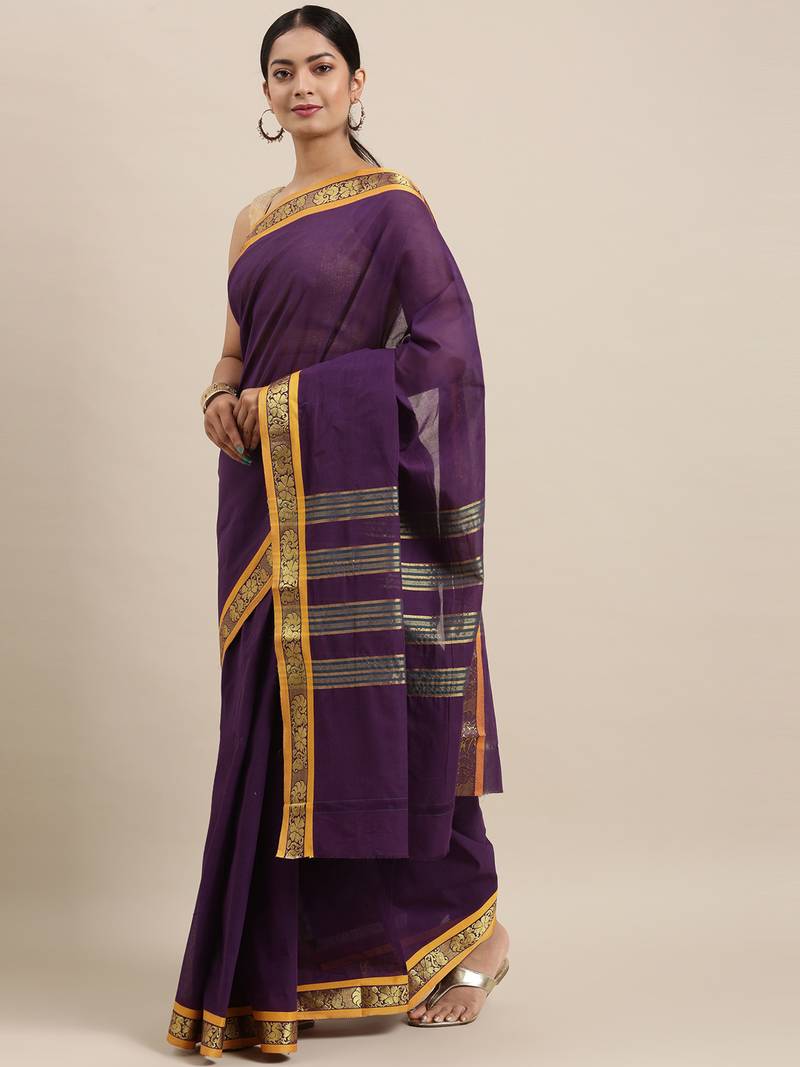 Purple pure cotton woven  saree