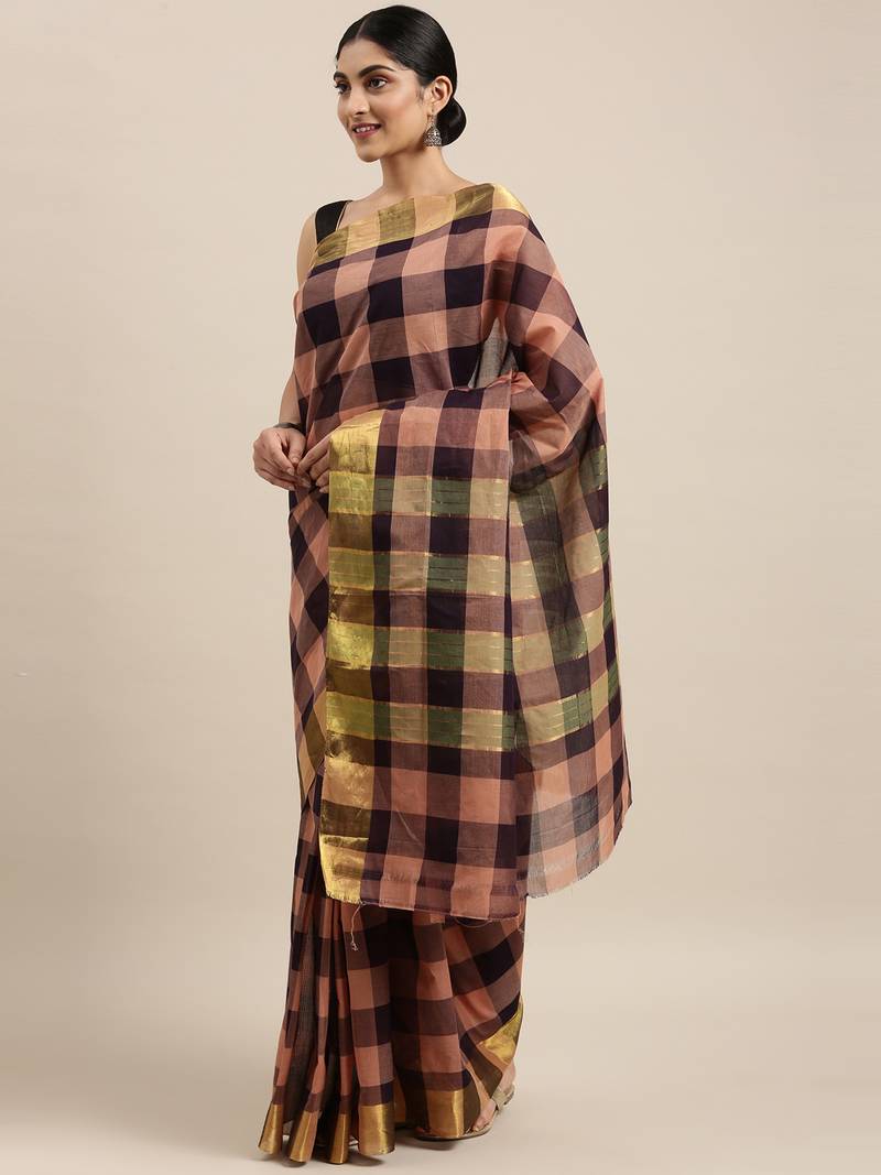 Multicolor pure cotton woven  saree