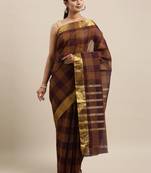 Brown pure cotton woven  saree