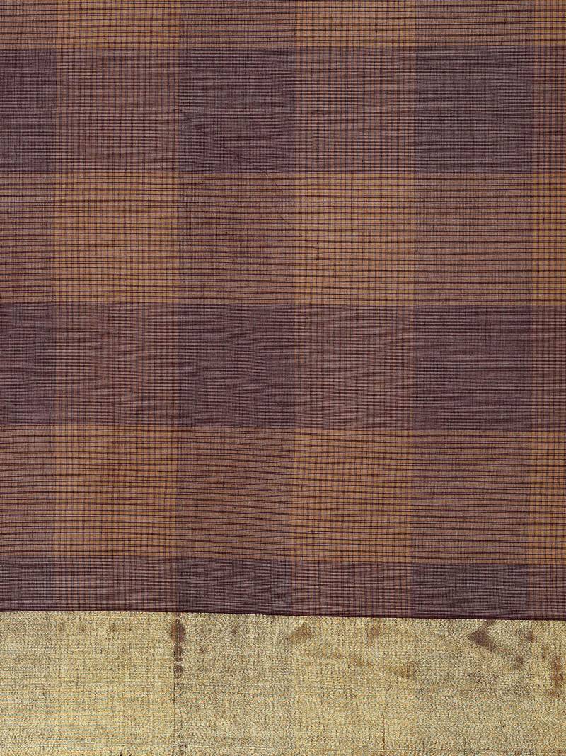 Brown pure cotton woven  saree