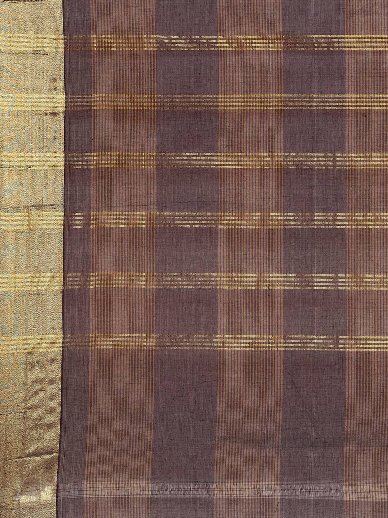 Brown pure cotton woven  saree