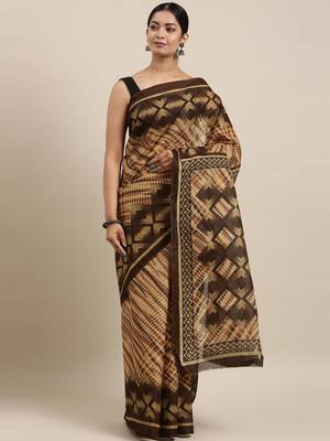 Mustard pure cotton printed  saree with  blouse 1