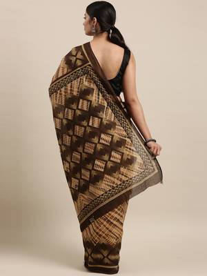 Mustard pure cotton printed  saree with  blouse 3