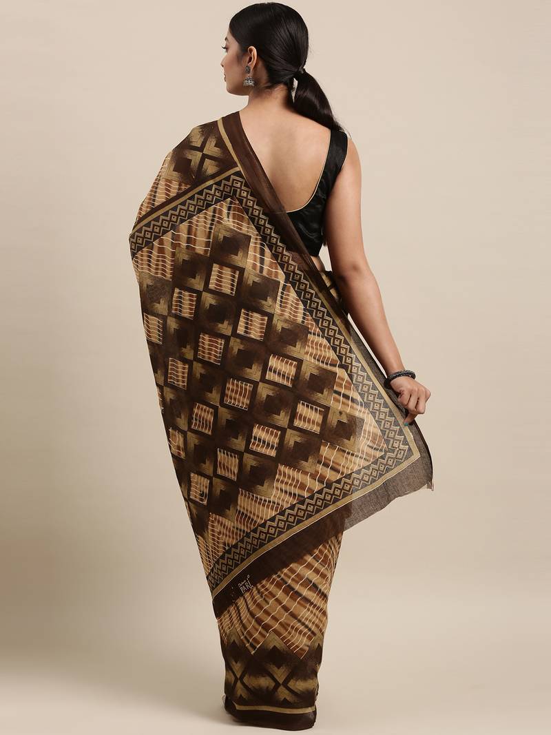 Mustard pure cotton printed  saree with  blouse