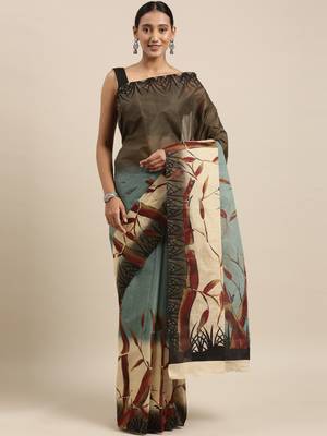 Green pure cotton printed  saree with  blouse 1