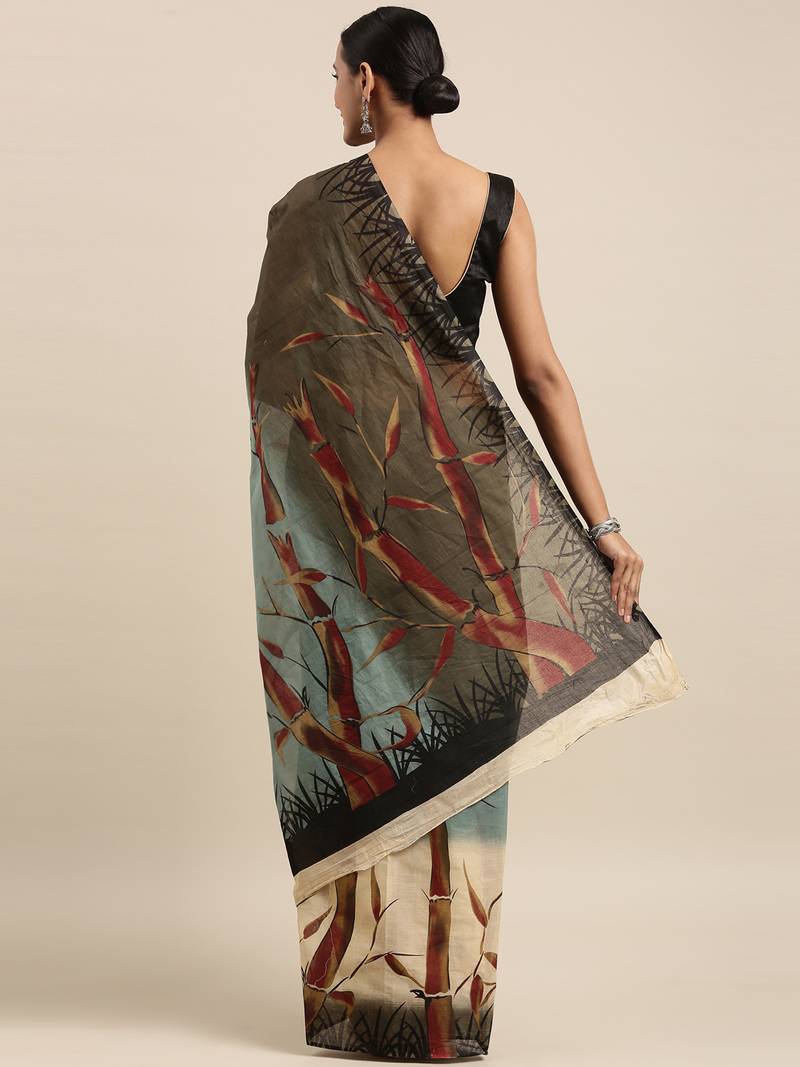 Green pure cotton printed  saree with  blouse