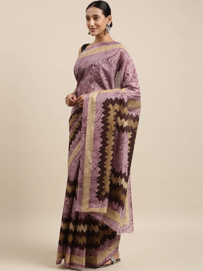 Purple pure cotton printed  saree with  blouse