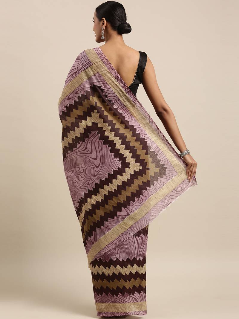 Purple pure cotton printed  saree with  blouse