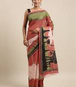 Rust pure cotton printed  saree with  blouse