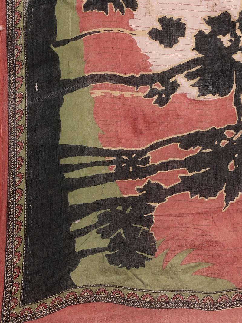 Rust pure cotton printed  saree with  blouse