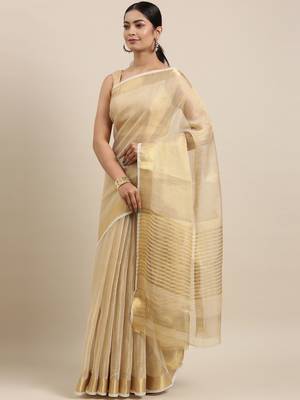 Gold tissue woven  saree with  blouse 2
