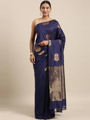 Navy Blue art silk woven  saree with  blouse 1
