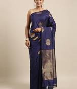 Navy Blue art silk woven  saree with  blouse