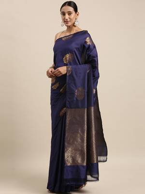 Navy Blue art silk woven  saree with  blouse 2