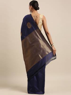 Navy Blue art silk woven  saree with  blouse 3