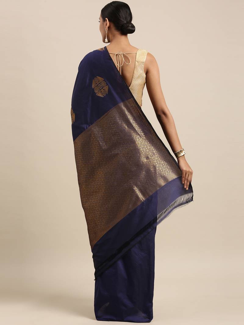 Navy Blue art silk woven  saree with  blouse