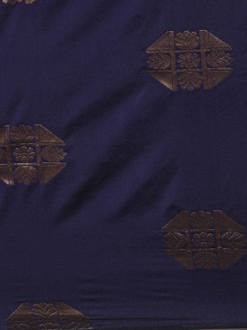 Navy Blue art silk woven  saree with  blouse
