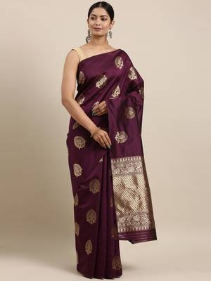 Purple art silk woven  saree with  blouse 1