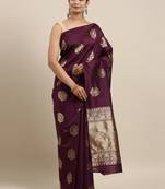 Purple art silk woven  saree with  blouse