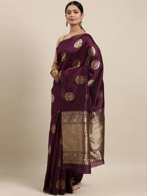 Purple art silk woven  saree with  blouse 2