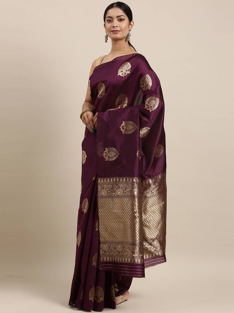 Purple art silk woven  saree with  blouse