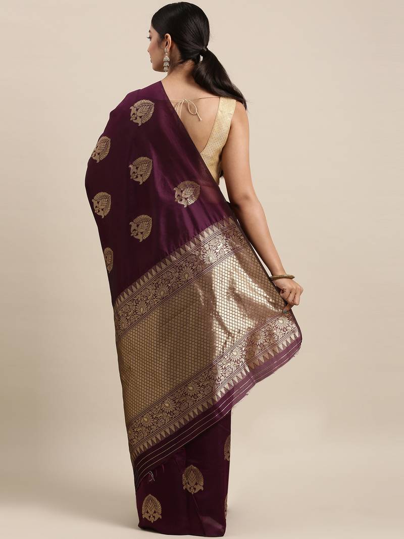 Purple art silk woven  saree with  blouse