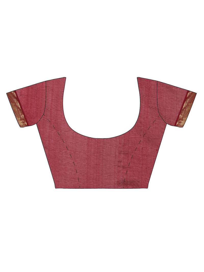 Beige silk cotton hand woven  saree with  blouse