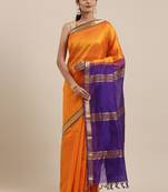 Yellow silk cotton plain  saree with  blouse