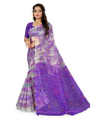 Purple Super Net Printed Casual Saree 1