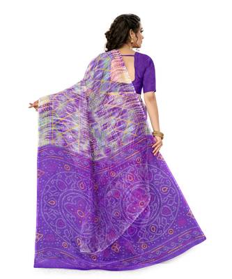 Purple Super Net Printed Casual Saree 2