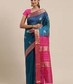 blue silk cotton woven  saree with  blouse