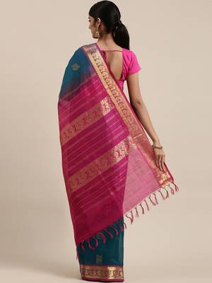 blue silk cotton woven  saree with  blouse 3