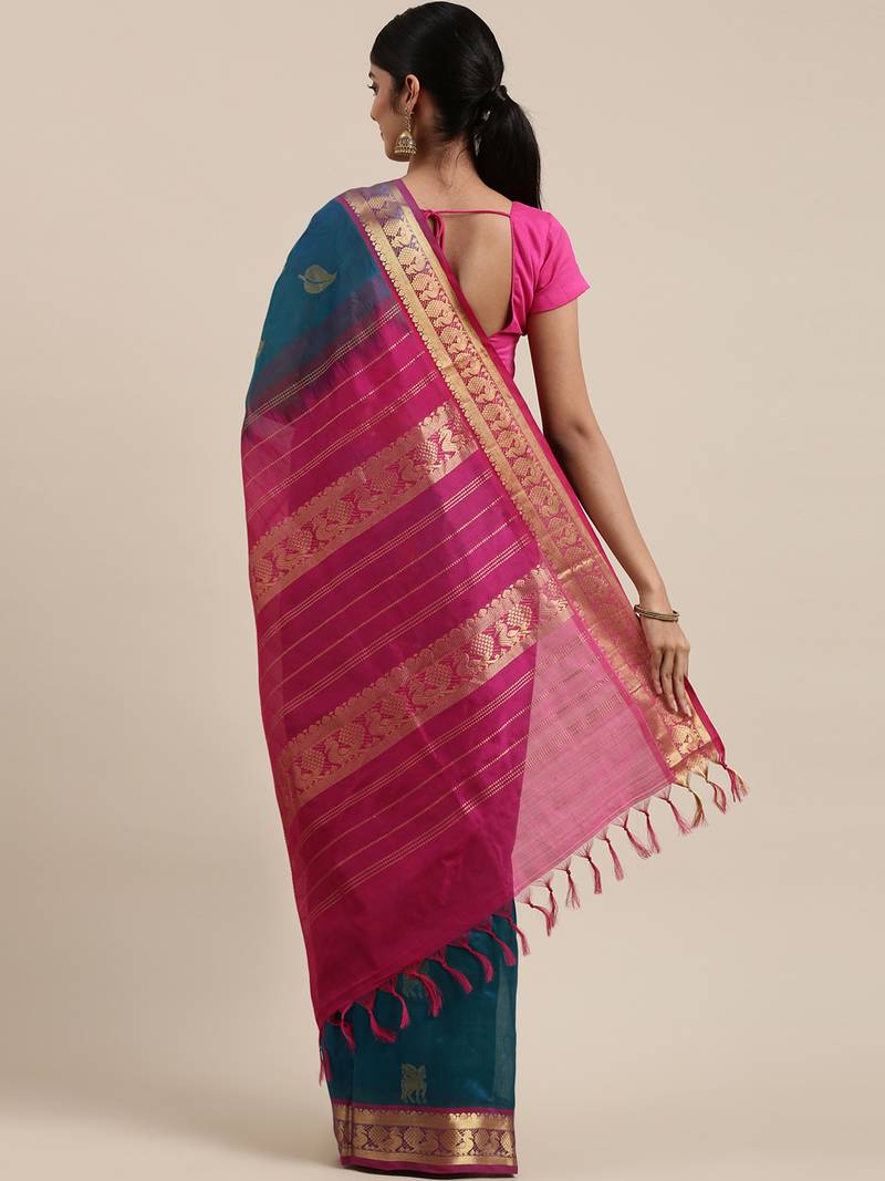 blue silk cotton woven  saree with  blouse