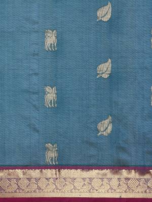 blue silk cotton woven  saree with  blouse 4