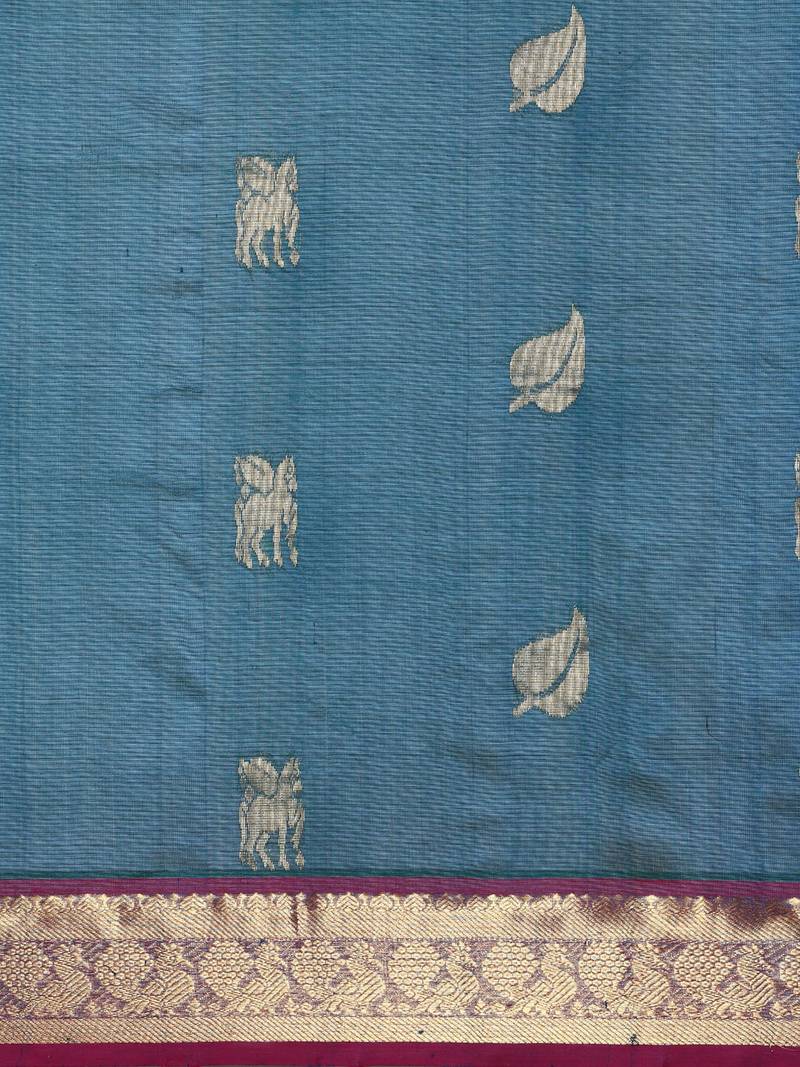 blue silk cotton woven  saree with  blouse