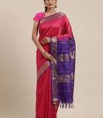 pink silk cotton woven  saree with  blouse