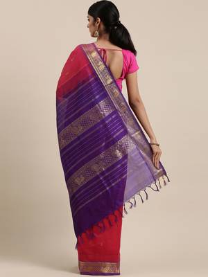 pink silk cotton woven  saree with  blouse 3