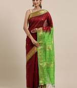 maroon silk cotton woven  saree with  blouse