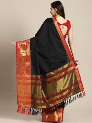 Black printed art silk saree with blouse 2