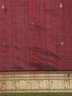 maroon silk cotton woven  saree with  blouse 4