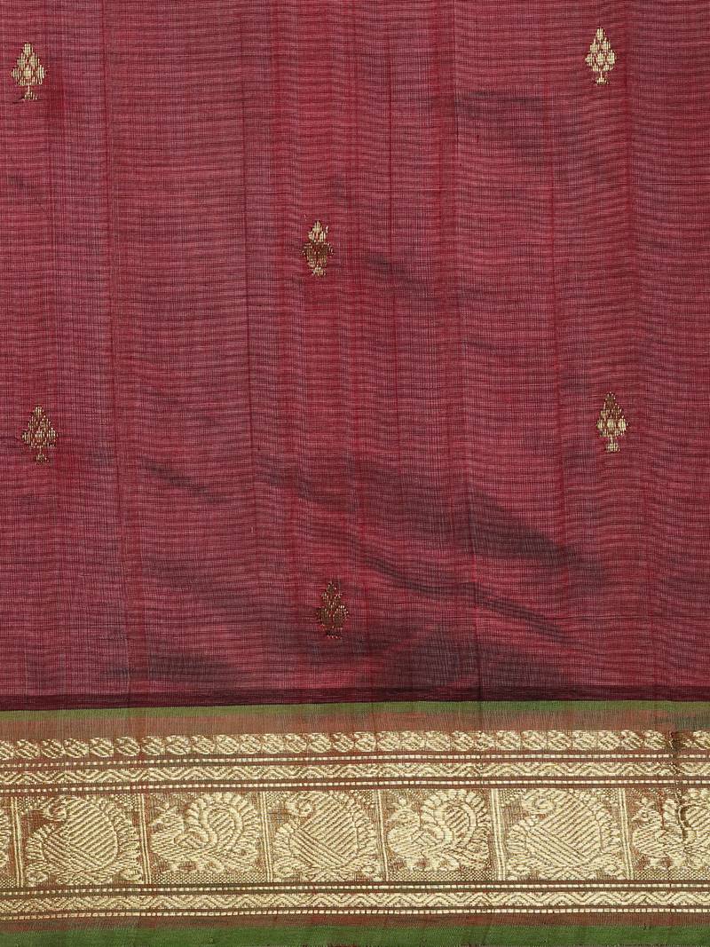 maroon silk cotton woven  saree with  blouse