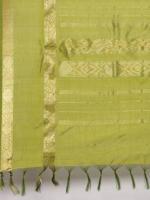 Brown silk cotton woven  saree with  blouse 5